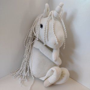 Plush Unicorn Figural Throw Pillow Silver Metallic Mane Tail Hair Pillowfort 22"